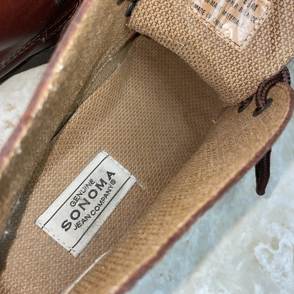 Genuine Sonoma‎ Jean Company Brown Leather Round Toe Ankle Boots 8.5 Chunky Sole